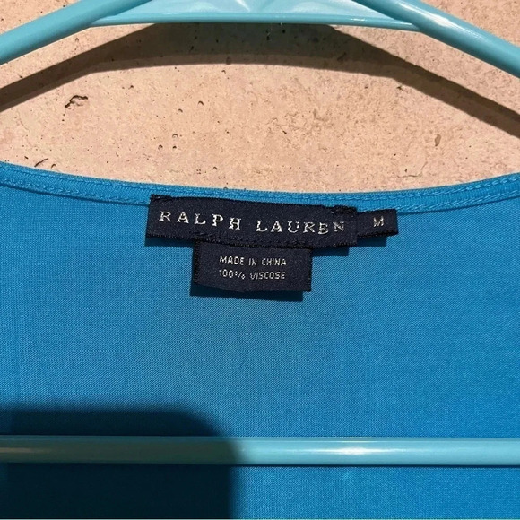 Ralph Lauren Women’s M Blue Faux Wrap Ruffle 100% Viscose Tank Top Sleeveless - Picture 2 of 5